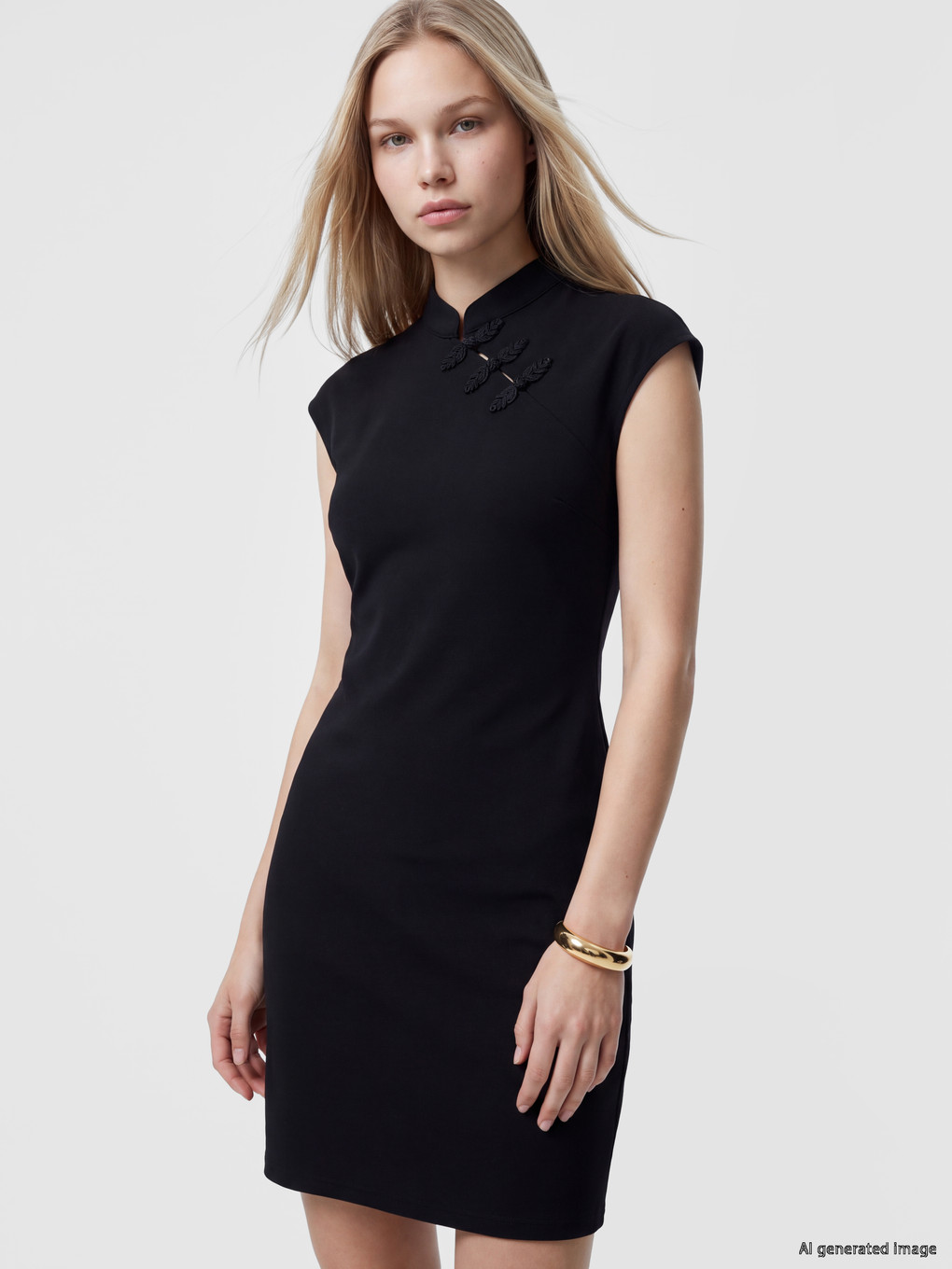 Grandad Collar Ornate Buttoned Mini Dress-1
