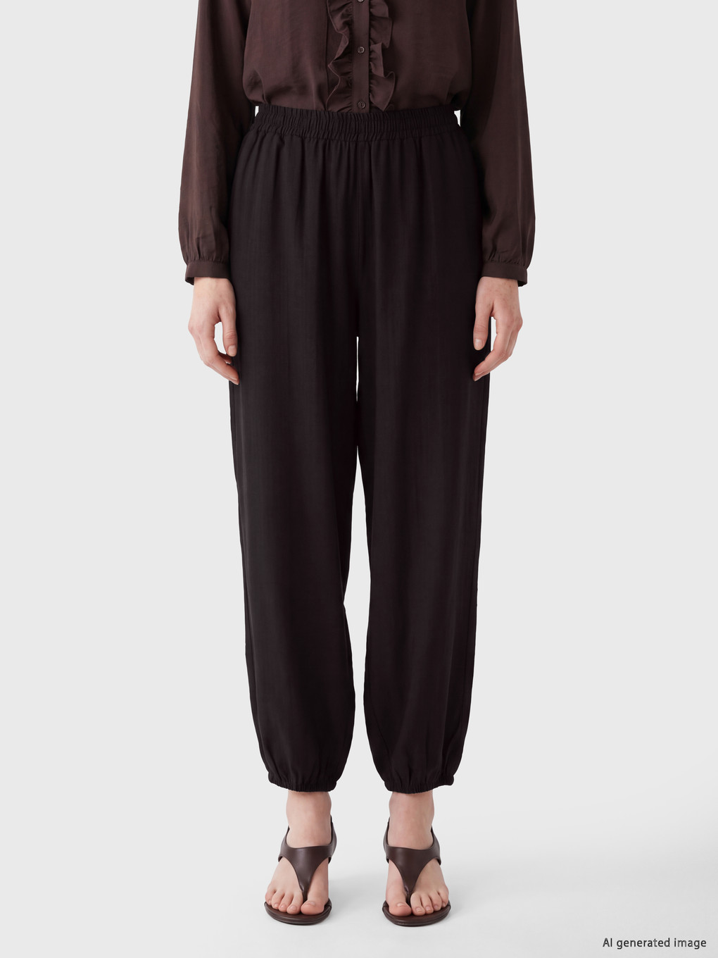 Kahverengi Beli Lastikli Kadın Jogger Pantolon-1