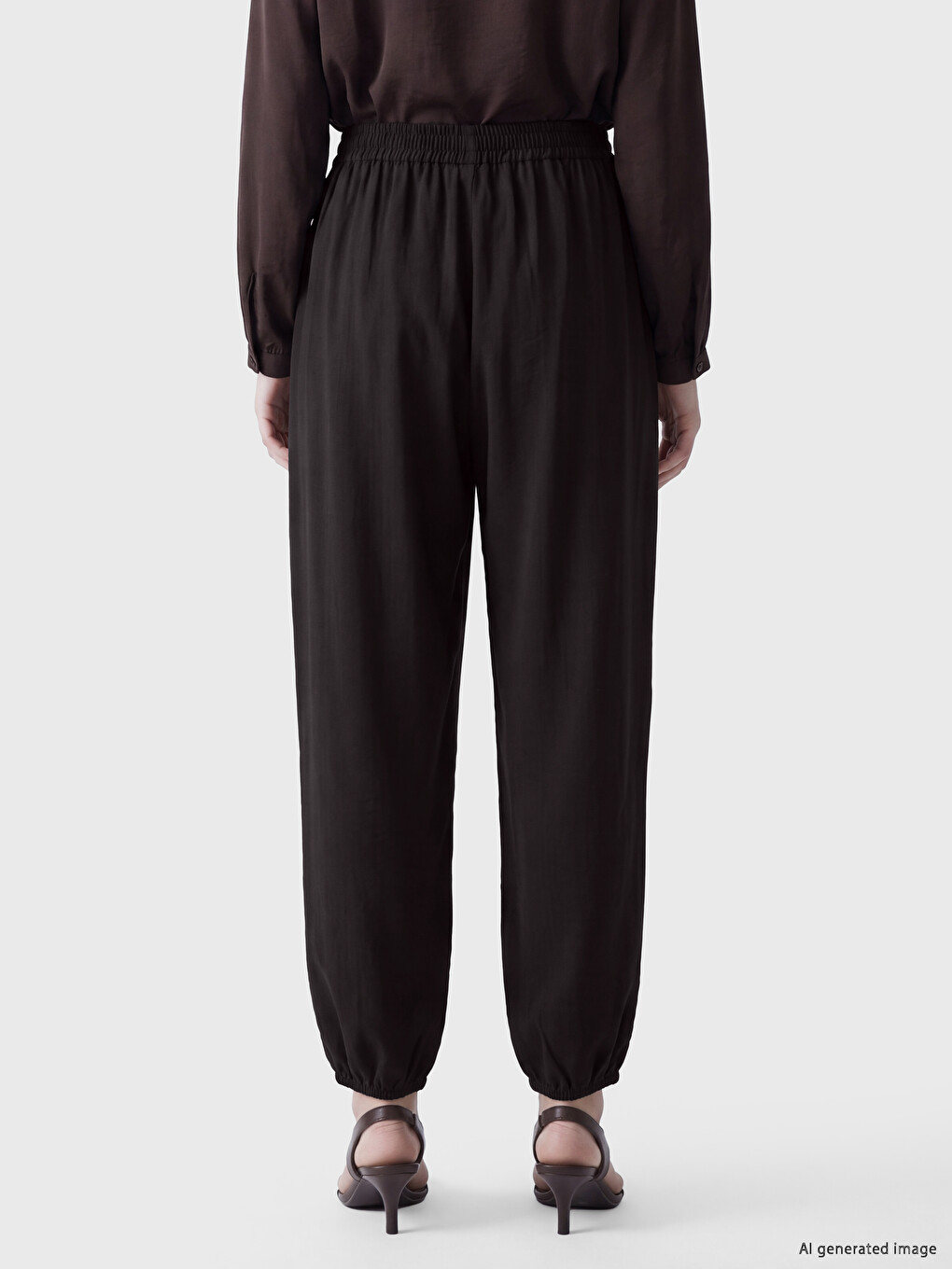 Kahverengi Beli Lastikli Kadın Jogger Pantolon-3