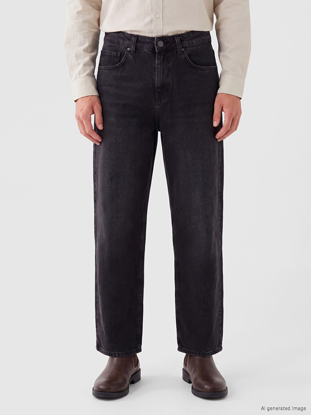 Siyah Ekstra Loose Fit Erkek Jean Pantolon-1