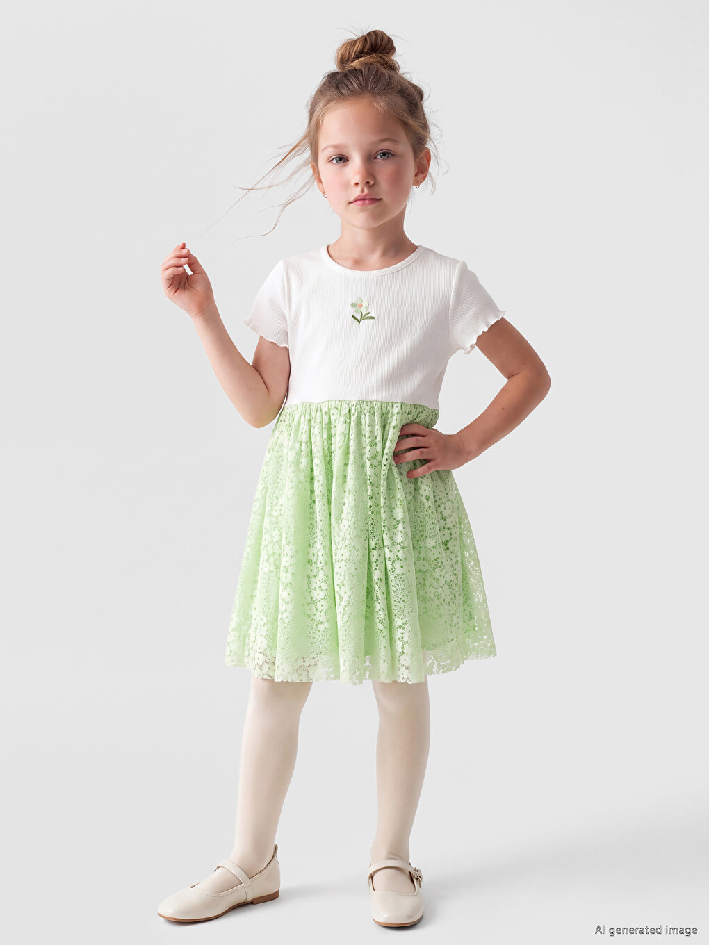 Crew Neck Lace Girls' Dress-1
