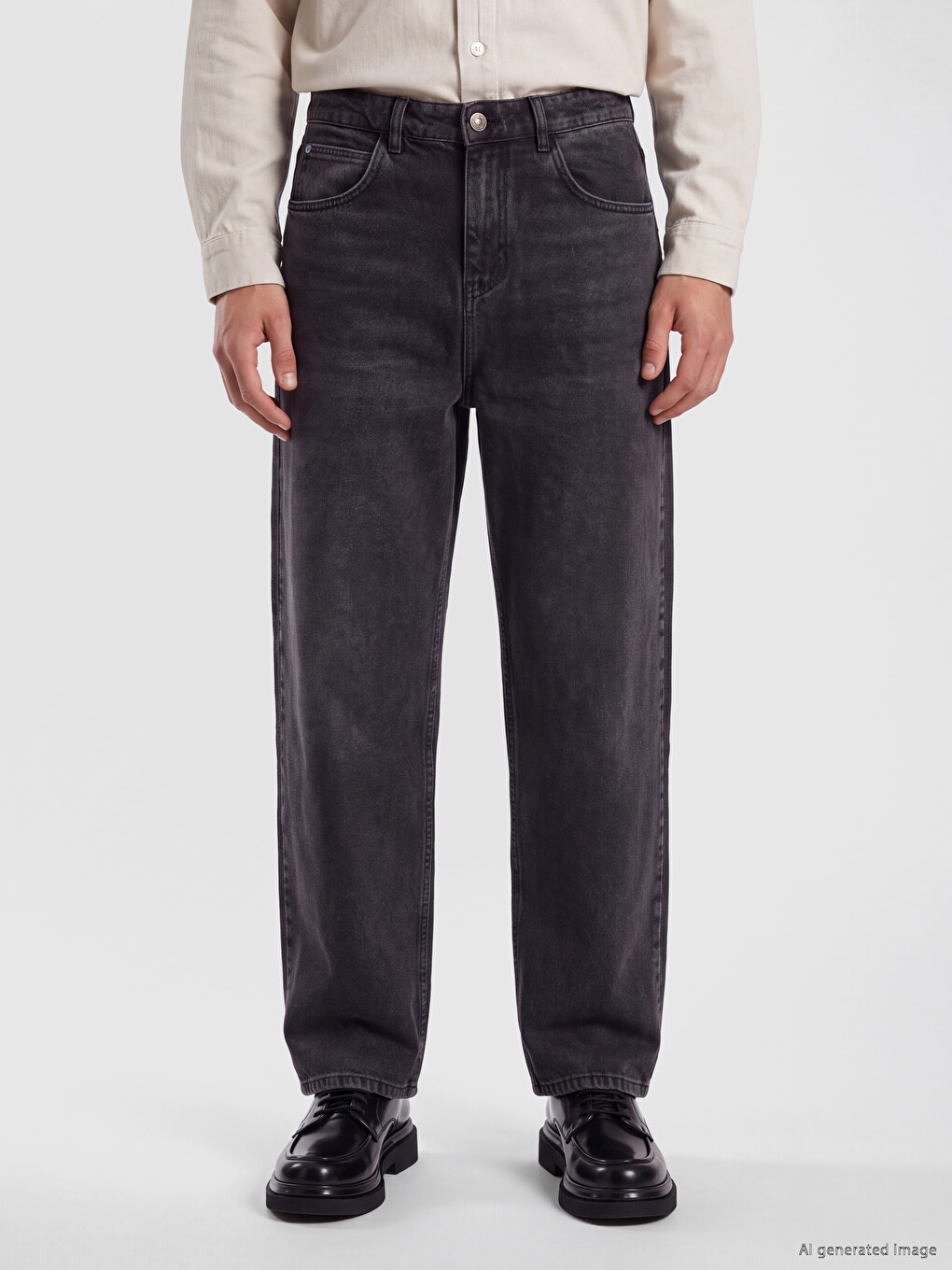 Siyah Baggy Fit Erkek Jean Pantolon-1