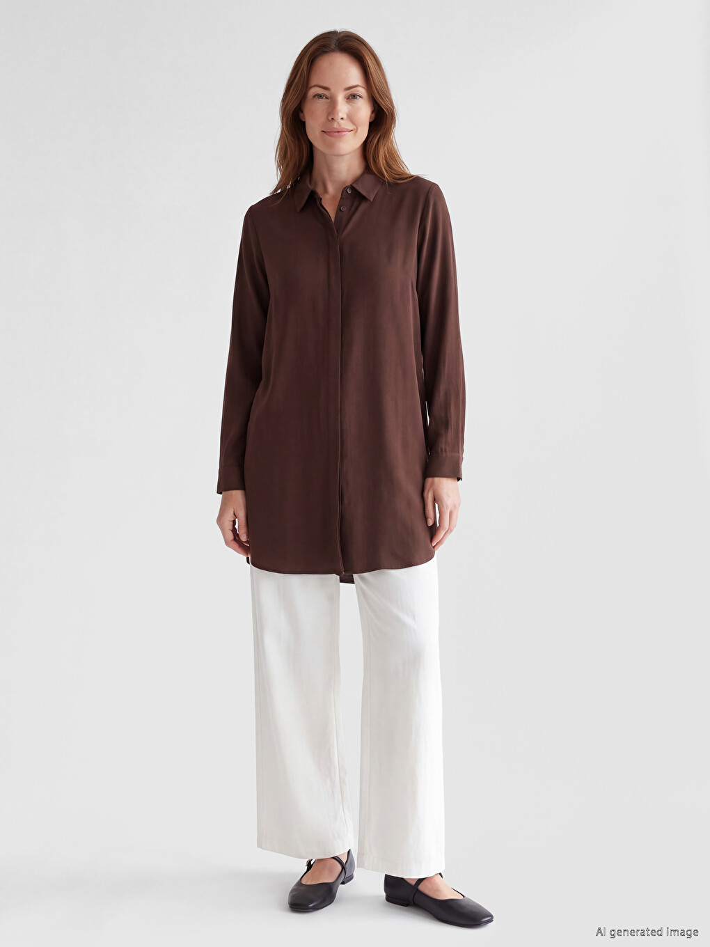 Kahverengi Regular Fit Kadın Gömlek Tunik-1