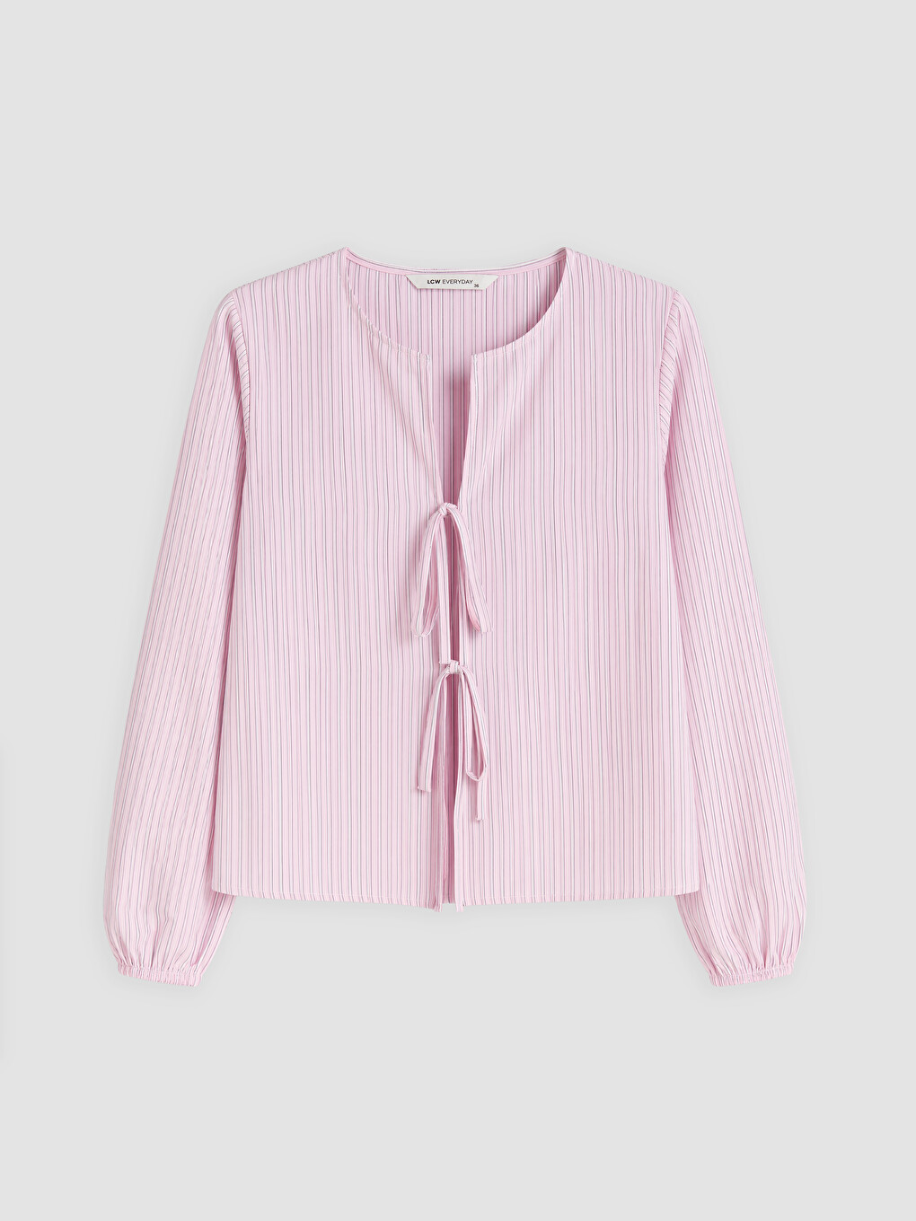 Pembe Bisiklet Yaka Çizgili Bağlamalı Bluz
