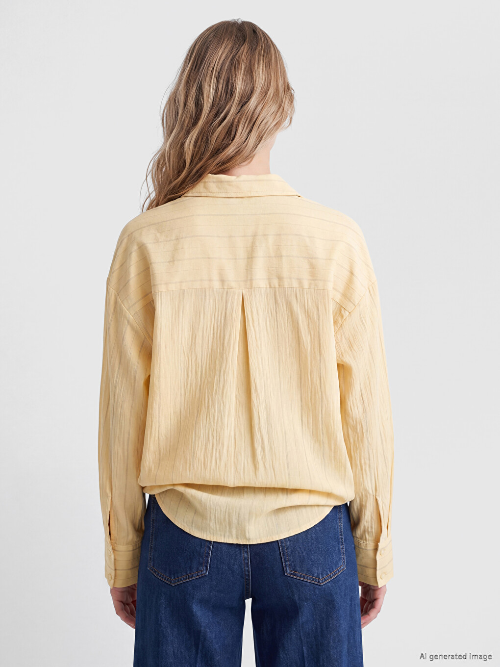 Sarı Çizgili Oversize Modal Karışımlı Kadın Gömlek-3