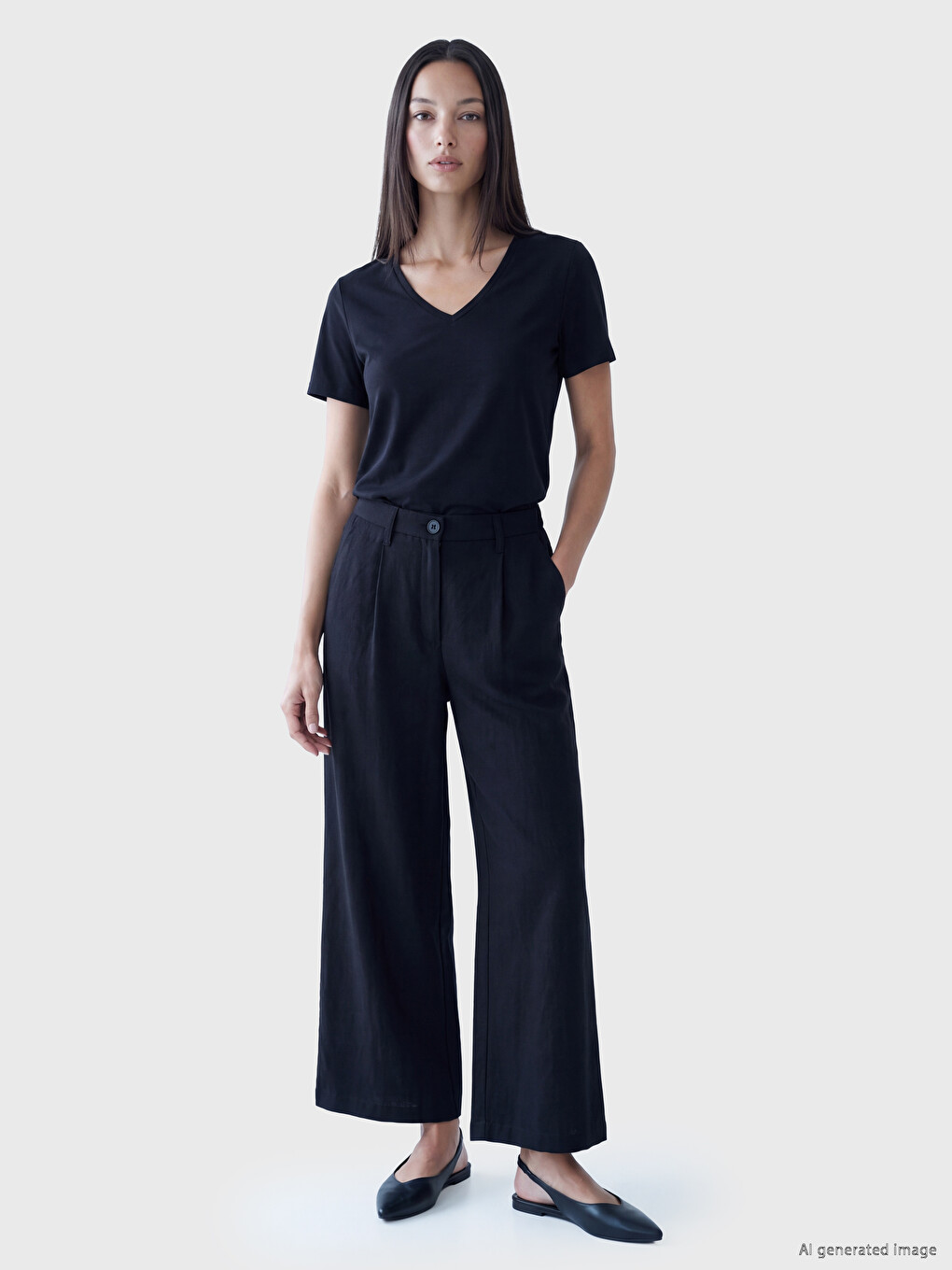 Elastic Waist Pleated Women's Fabric Trousers
