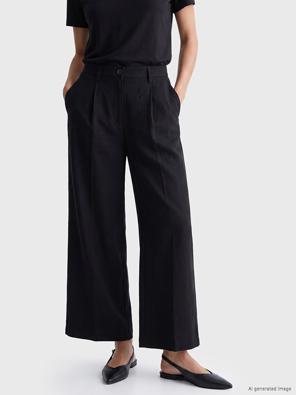 Elastic Waist Pleated Women's Fabric Trousers-1