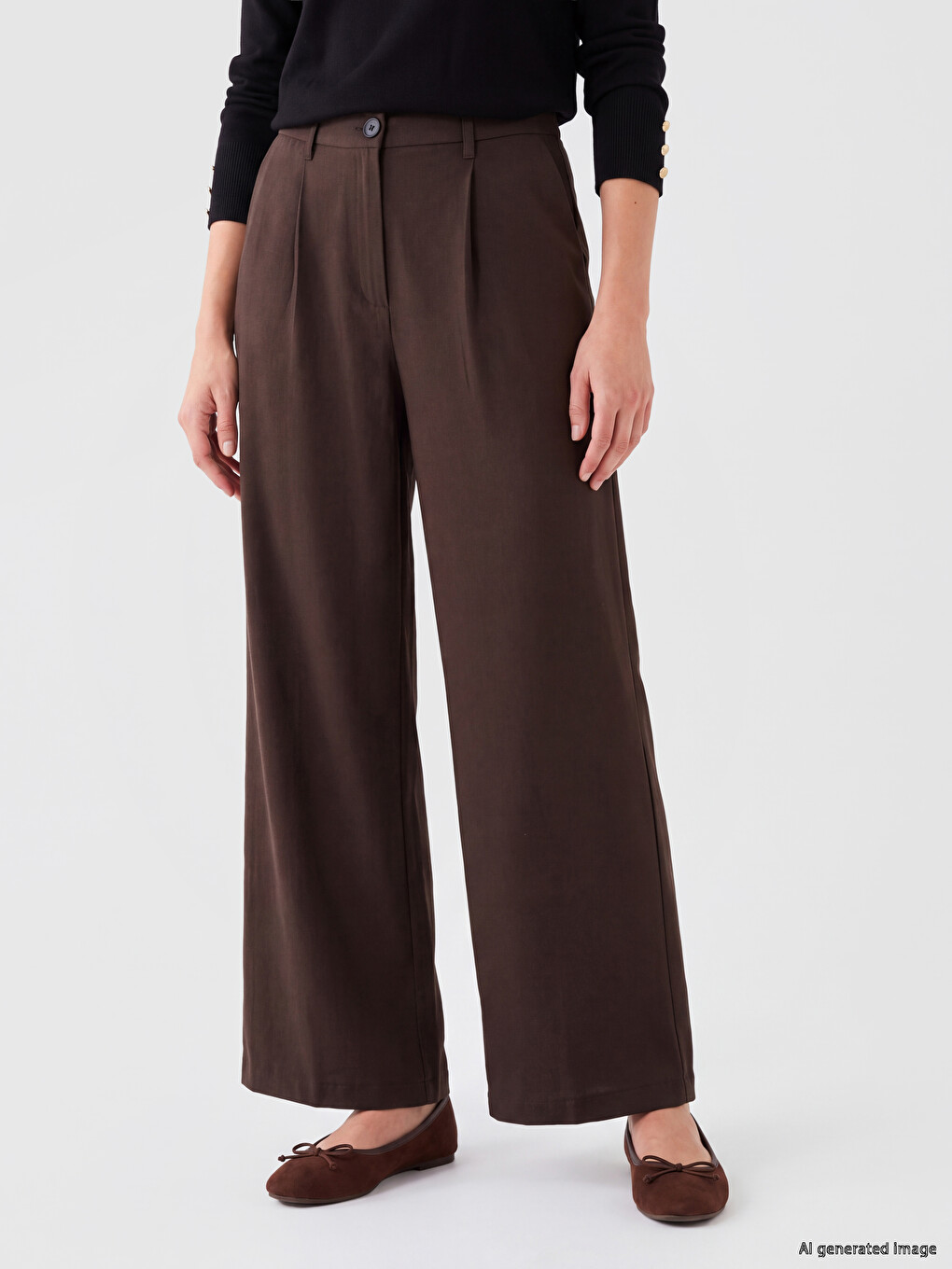 Elastic Waist Pleated Women's Fabric Trousers-1