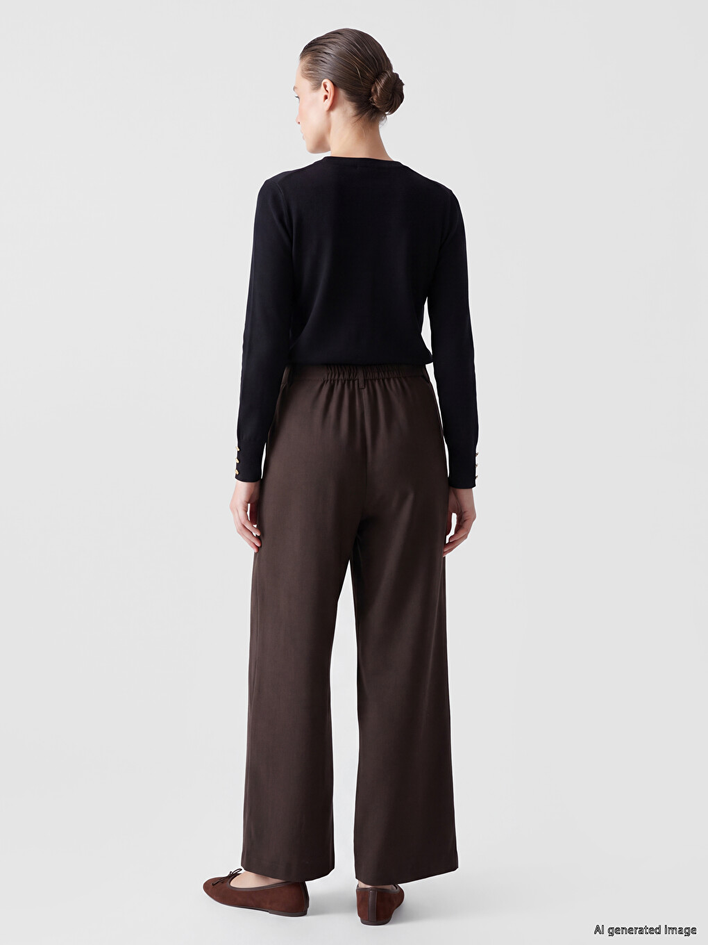 Elastic Waist Pleated Women's Fabric Trousers-3