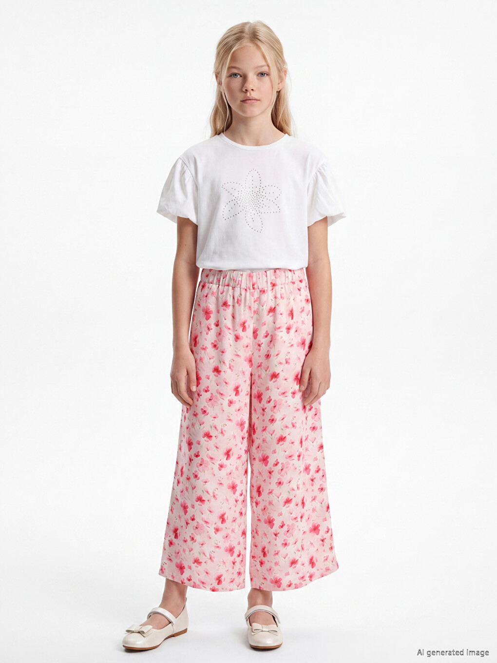 Girls' Elastic Waist Floral Capri