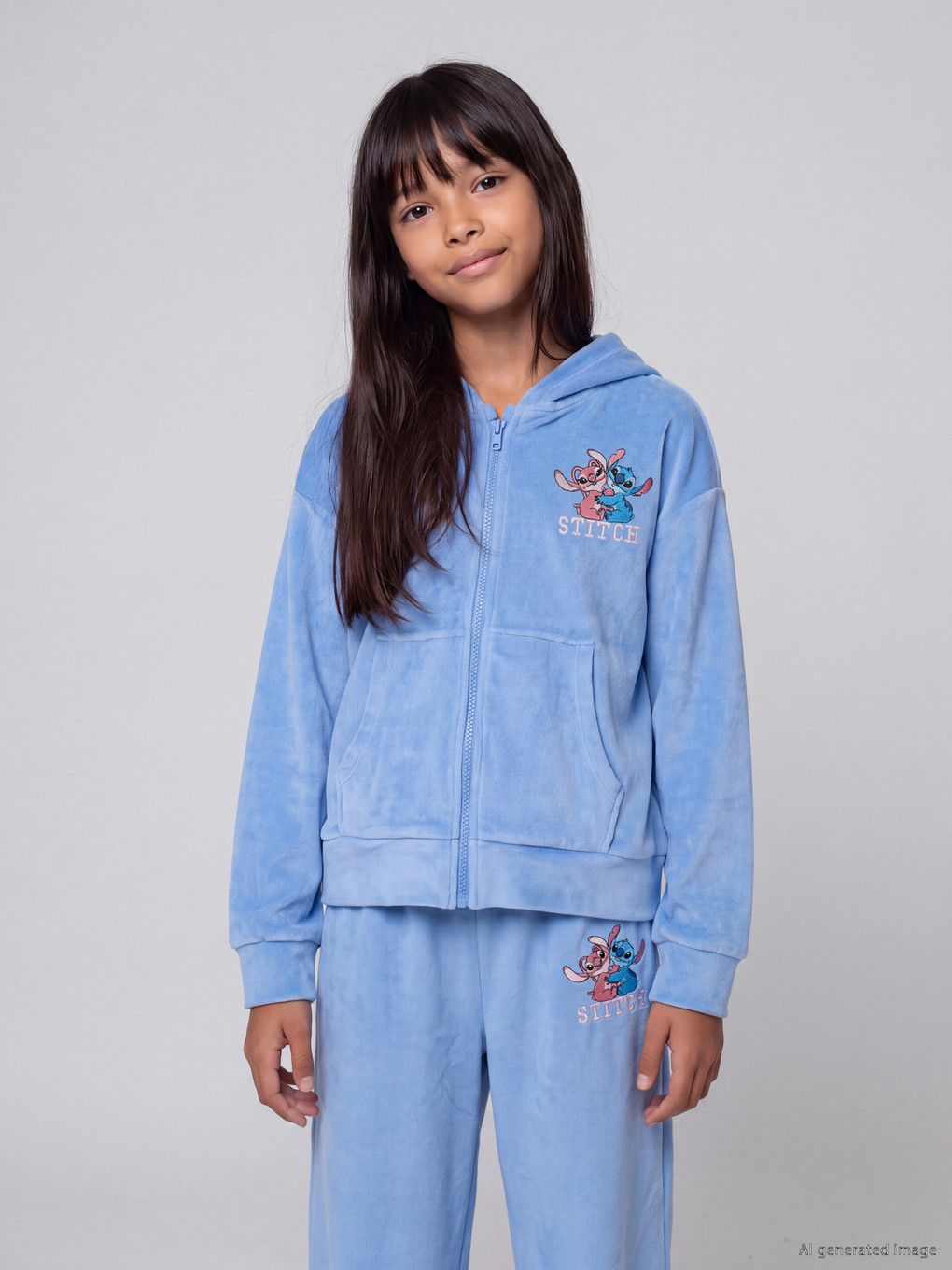 Mavi Stitch Lisanslı Kız Çocuk Fermuarlı Polar Sweatshirt
