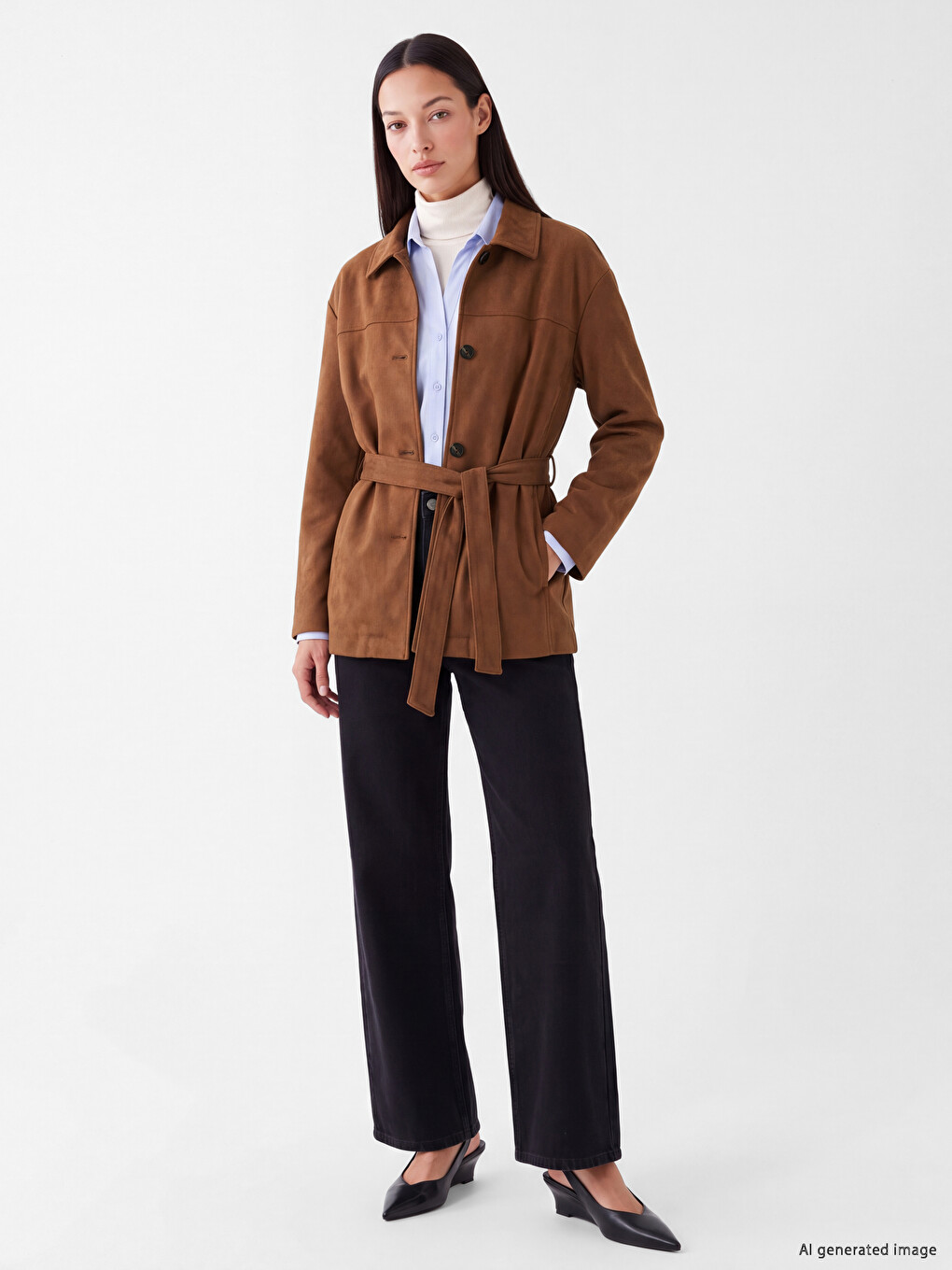 Belted Women's Faux Suede Jacket-1