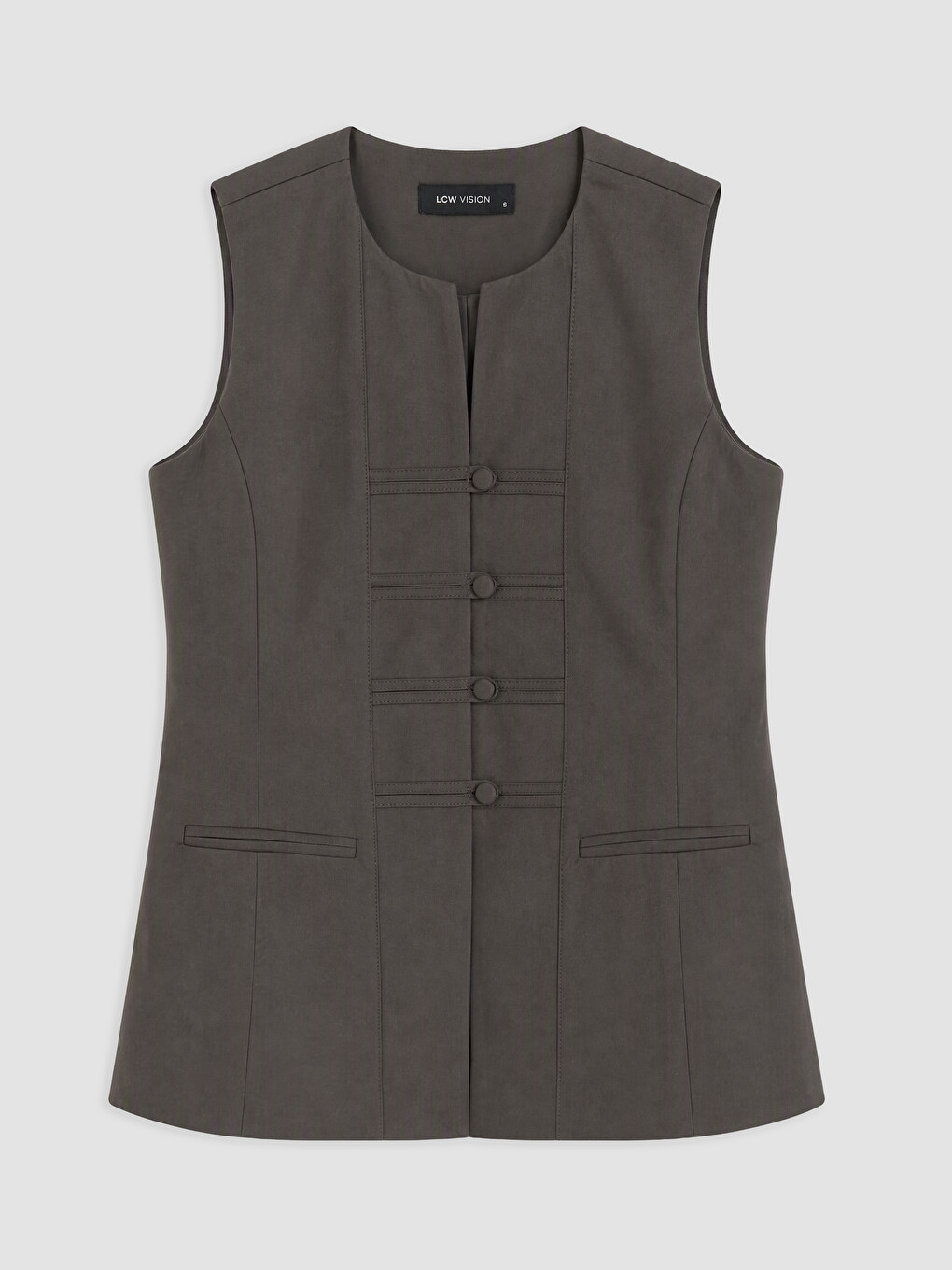 Crew Neck Ornate Buttoned Women's Classic Waistcoat