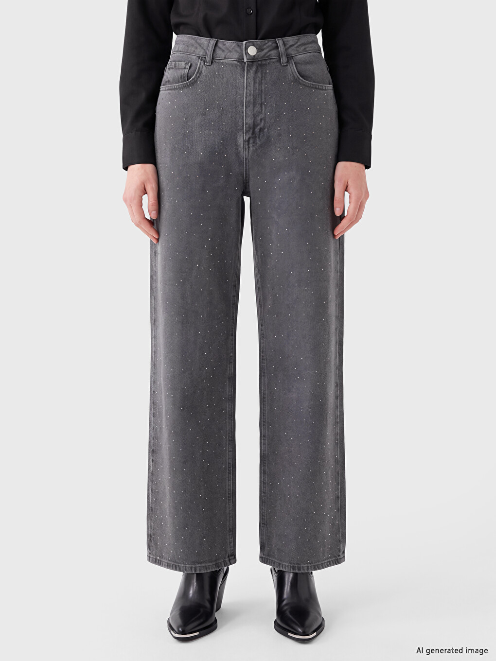 Gri Wideleg Kadın Jean Pantolon-1