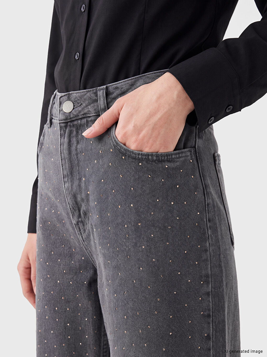 Gri Wideleg Kadın Jean Pantolon-2