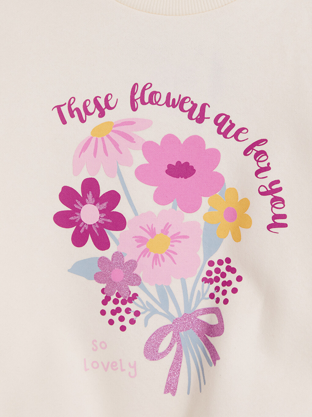 Ekru Bisiklet Yaka Baskılı Kız Sweatshirt-2