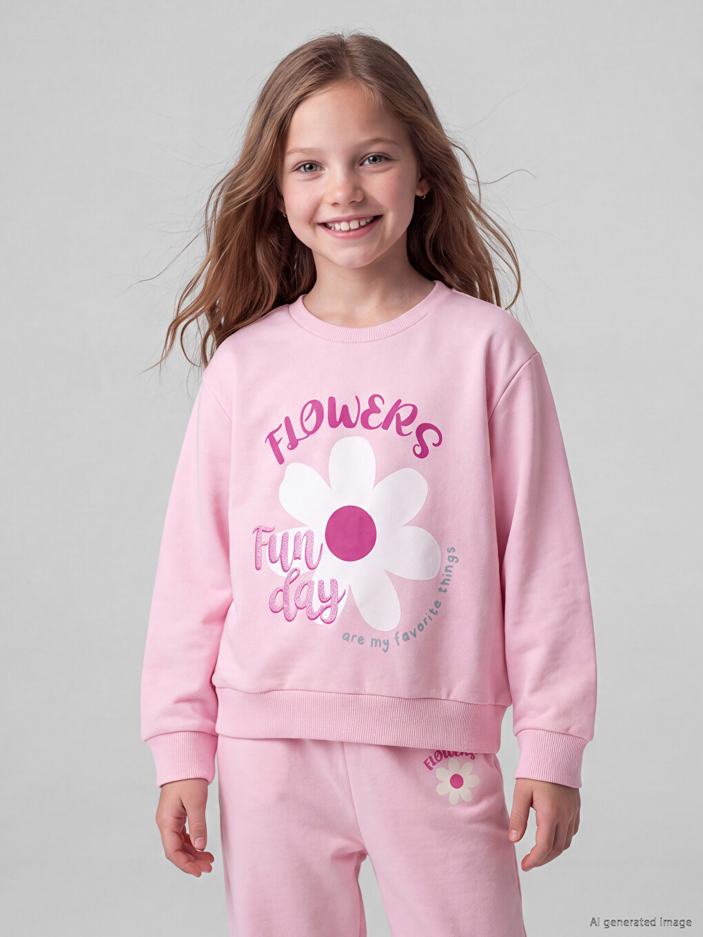 Ekru 2'li Kız Çocuk Kalın Sweatshirt-1