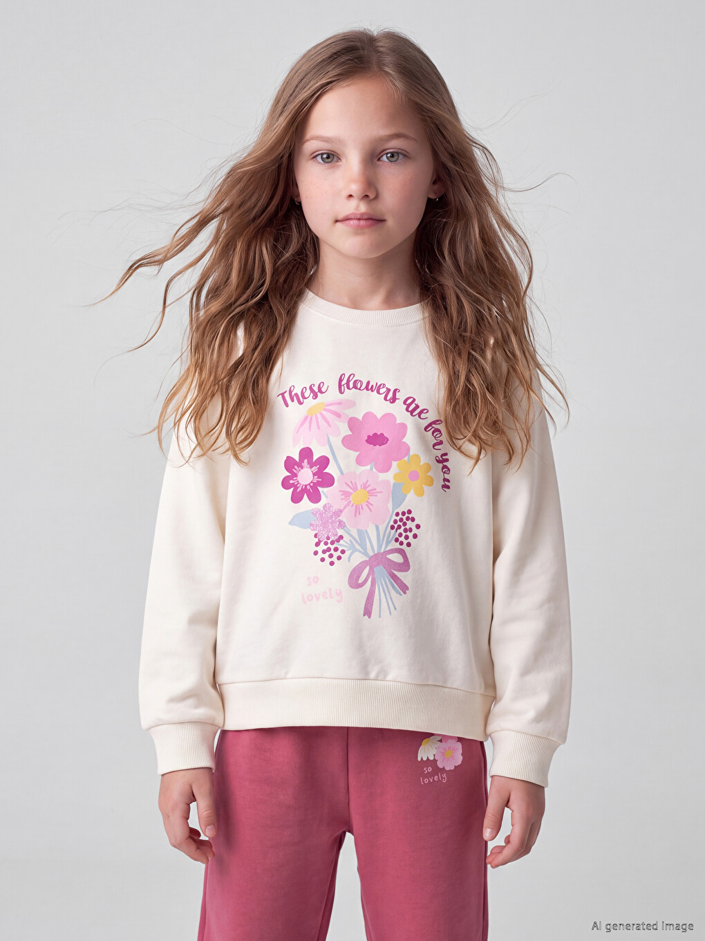 Ekru 2'li Kız Çocuk Kalın Sweatshirt-2