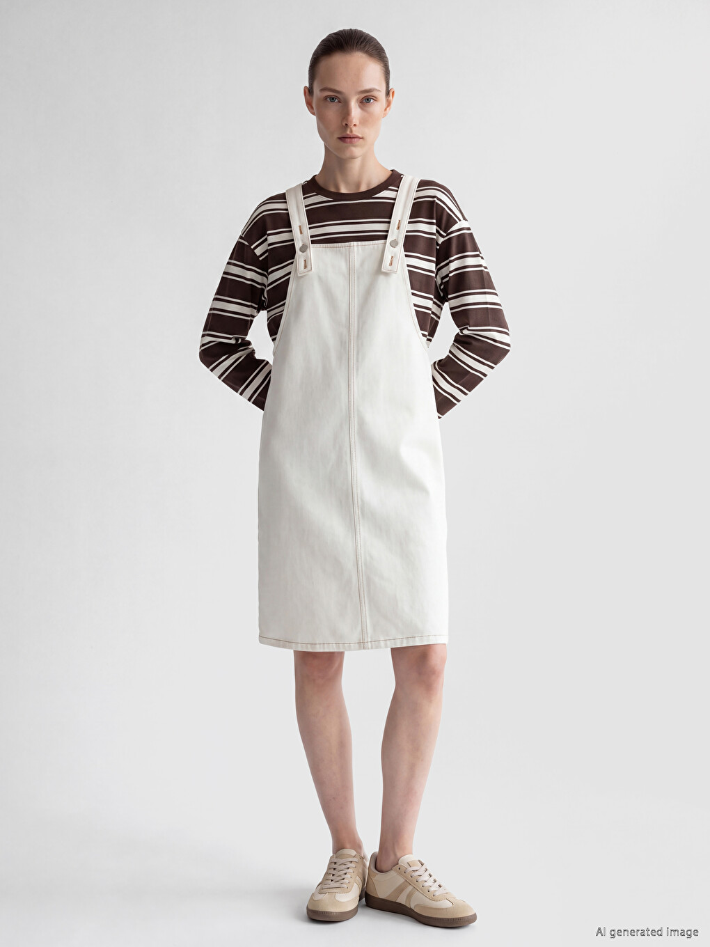 Square Neck Denim Dungaree Dress-1