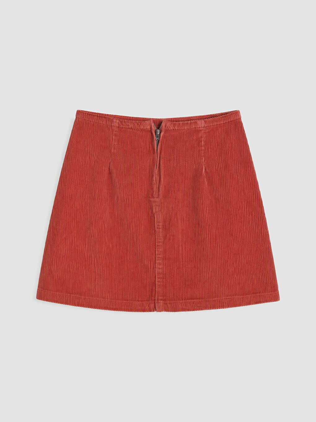 Waist Zippered Ribbed Velvet Mini Skirt-4