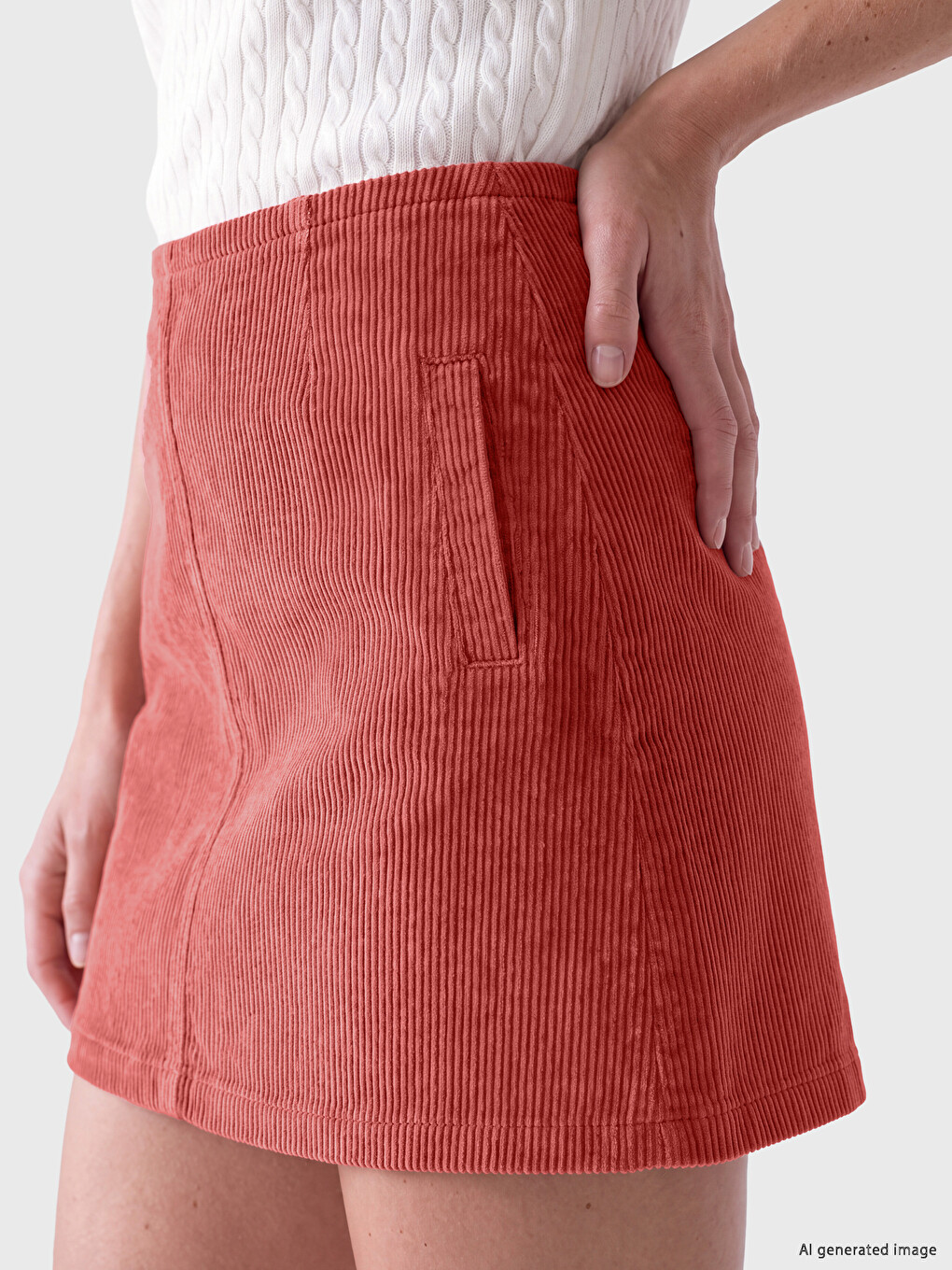 Waist Zippered Ribbed Velvet Mini Skirt-2