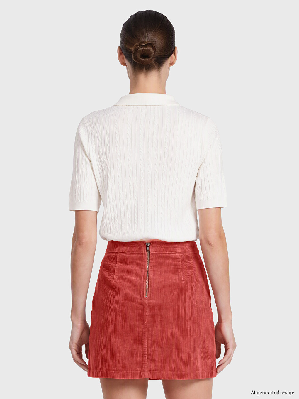 Waist Zippered Ribbed Velvet Mini Skirt-3