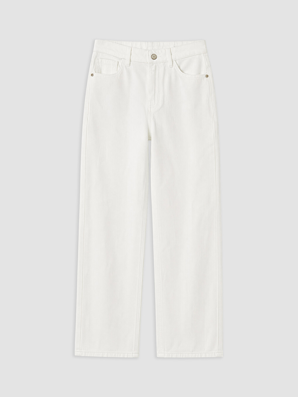 Ekru Yüksek Bel Straight Fit Kadın Jean Pantolon