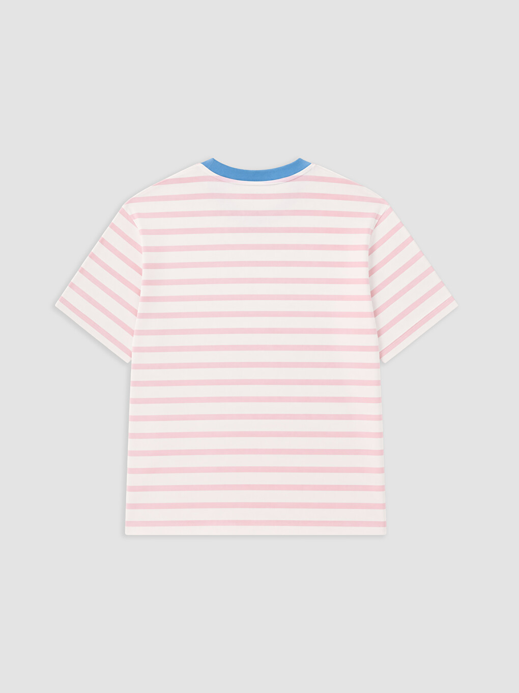 Pembe Bisiklet Yaka Çizgili %100 Pamuklu Kadın Tişört-1