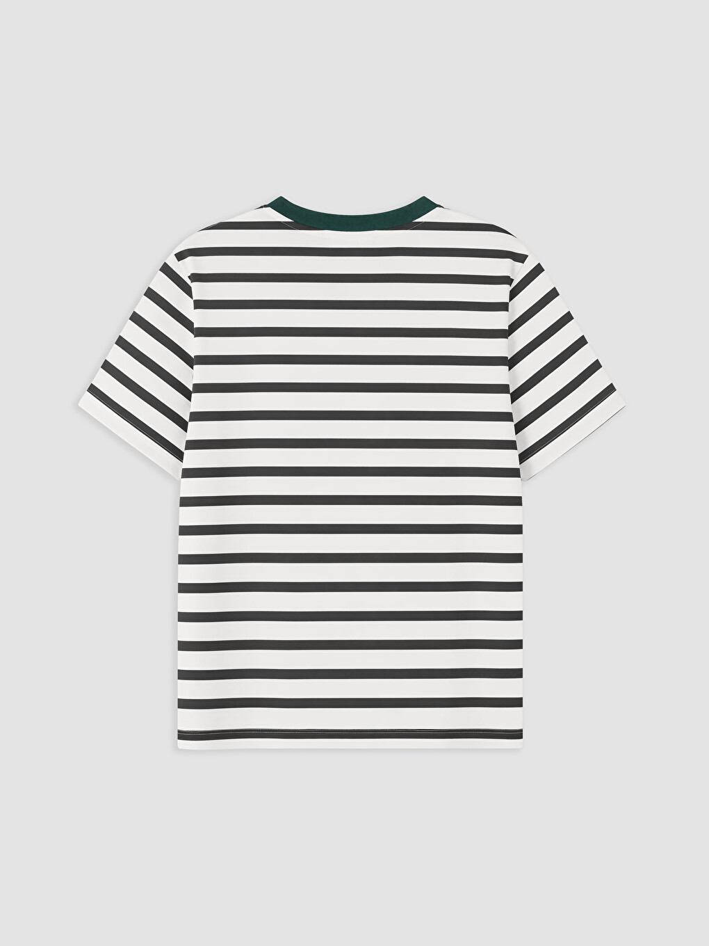 Siyah Bisiklet Yaka Çizgili %100 Pamuklu Kadın Tişört-1