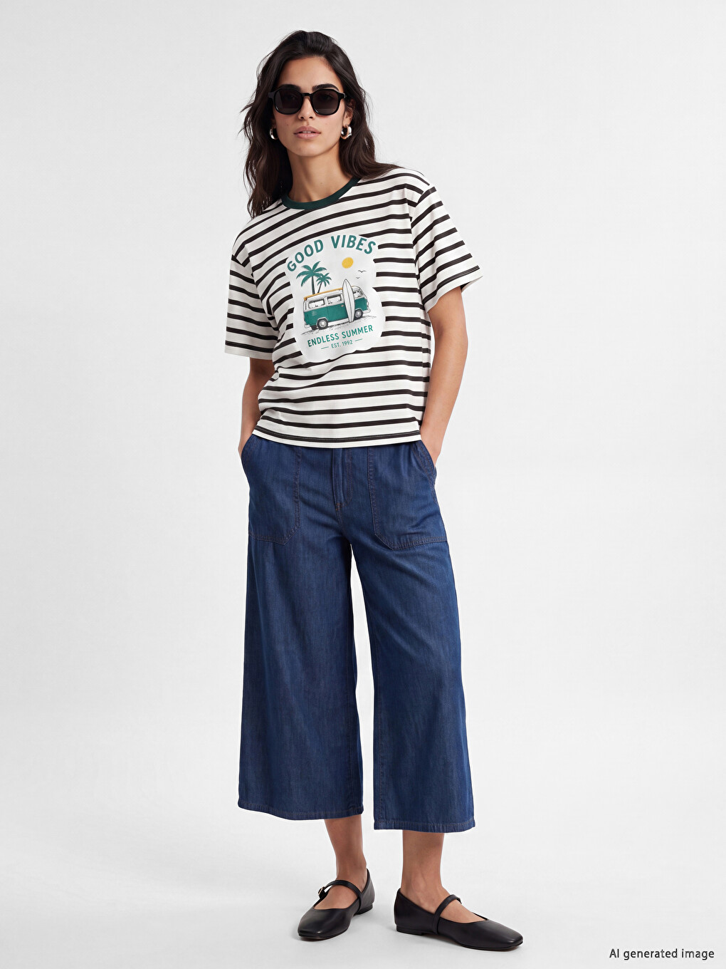 Striped 100% Cotton Women's T-shirt-1