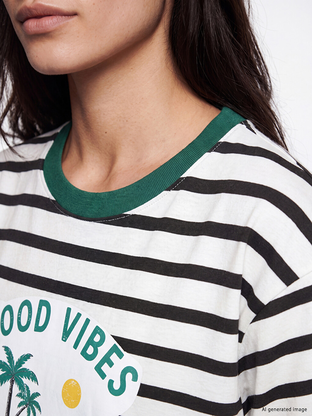 Striped 100% Cotton Women's T-shirt-2