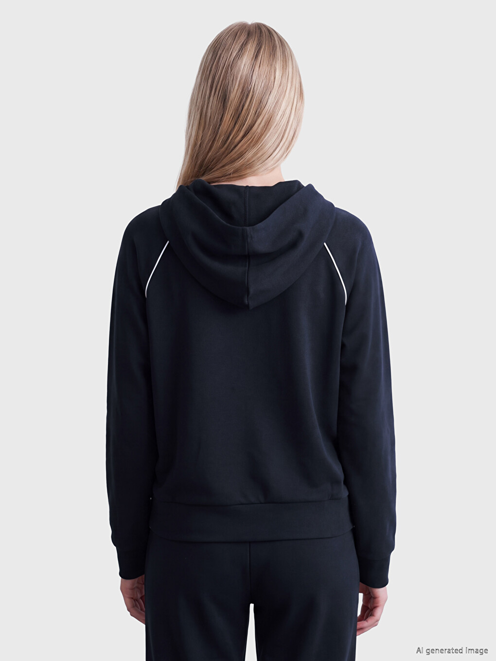 Lacivert Kapüşonlu Kadın Fermuarlı Sweatshirt-3
