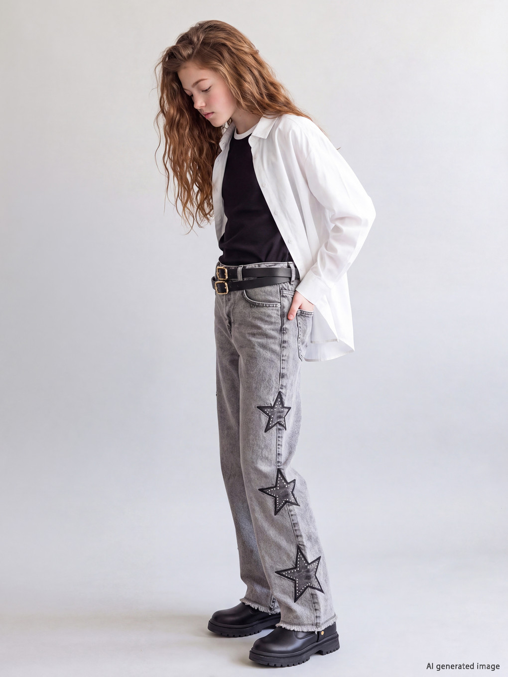 Wideleg Rhinestone Embellished Girls' Jeans-1