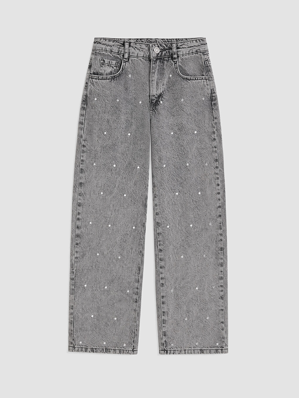 Karışık Barrel Fit Puantiyeli Kız Çocuk Jean Pantolon