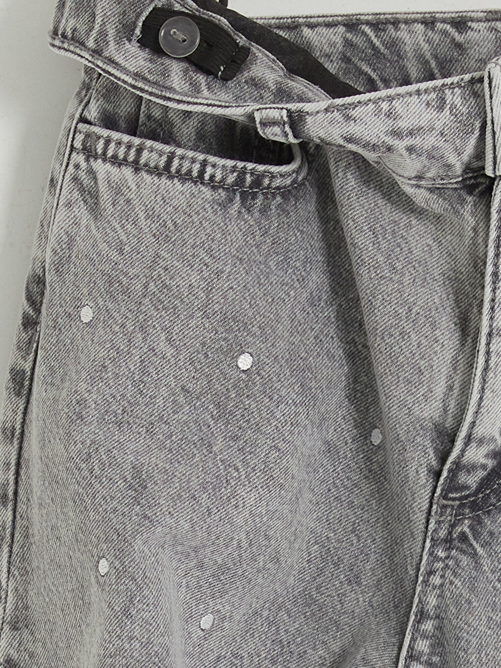 Karışık Barrel Fit Puantiyeli Kız Çocuk Jean Pantolon-1
