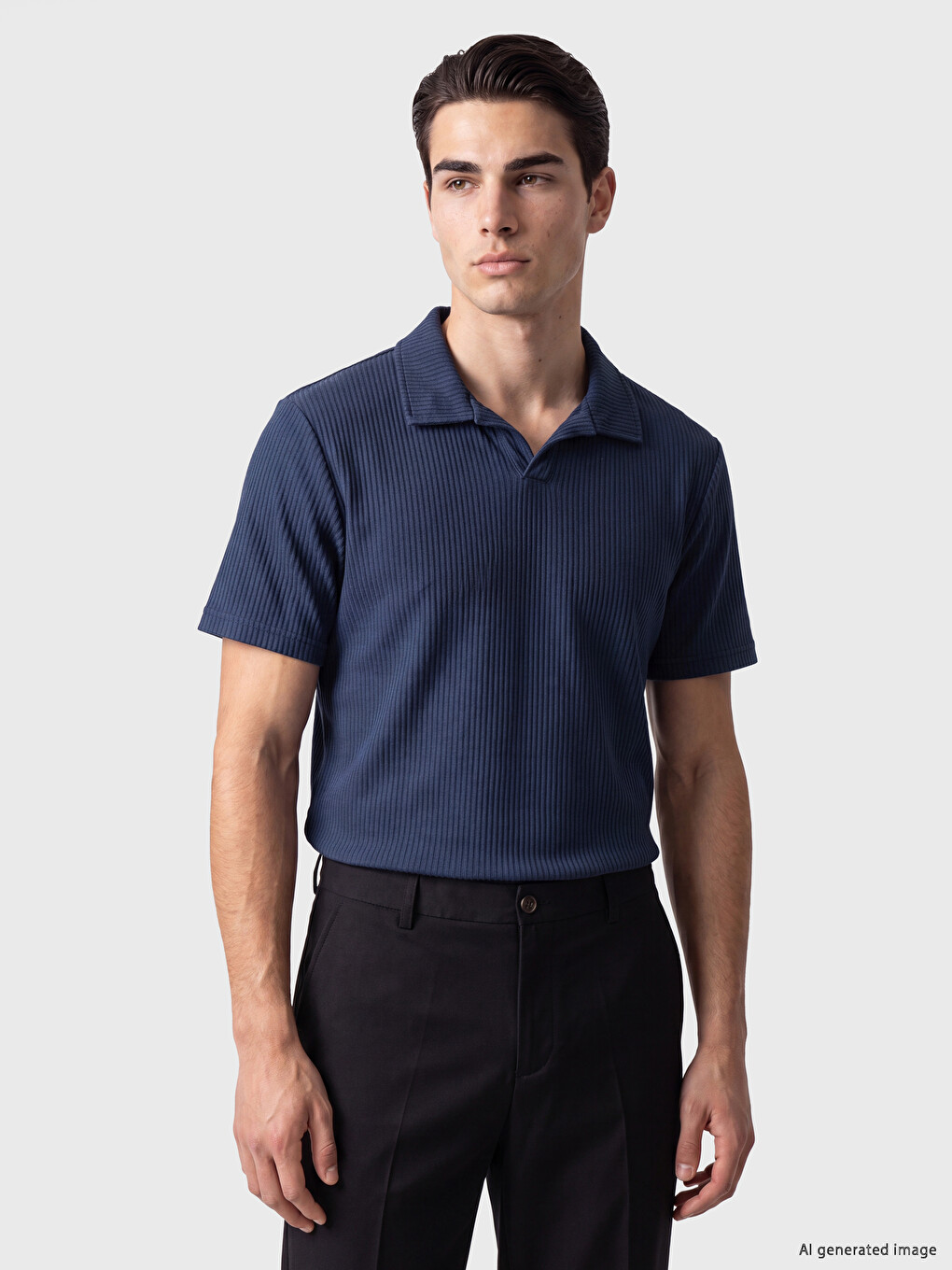 Lacivert Polo Yaka Fitilli Erkek Tişört