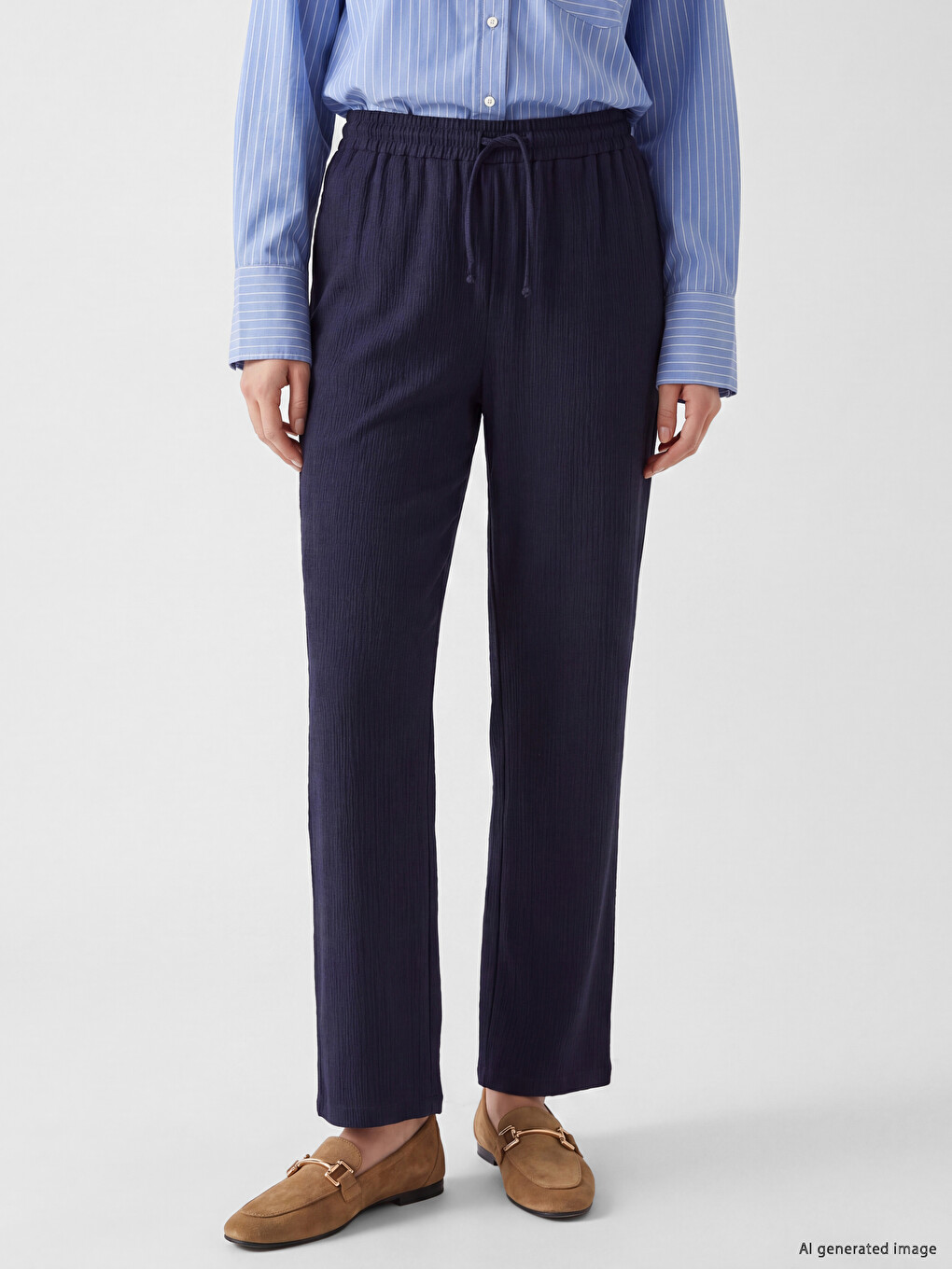 Elastic Waist Wide Leg Women's Trousers-1