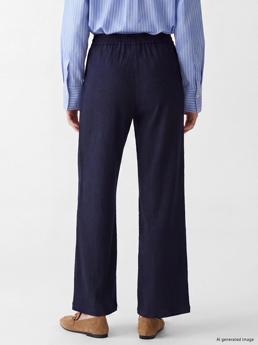 Elastic Waist Wide Leg Women's Trousers-3