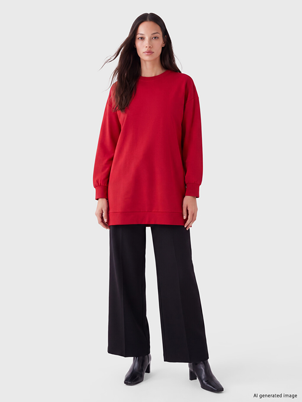 Kırmızı Soft Touch Kadın Sweatshirt Tunik-1