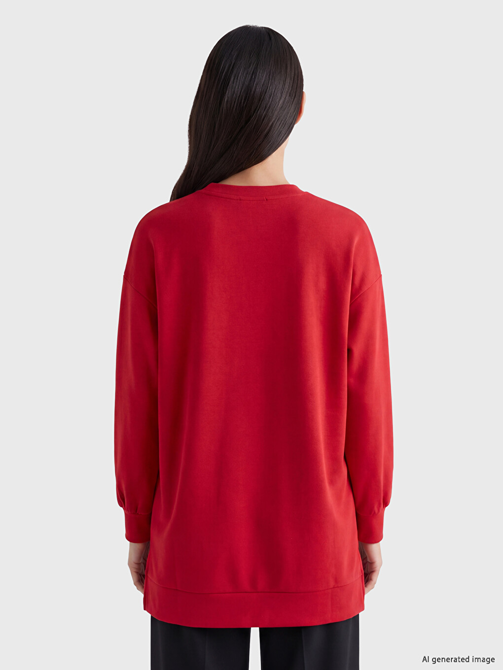 Kırmızı Soft Touch Kadın Sweatshirt Tunik-3