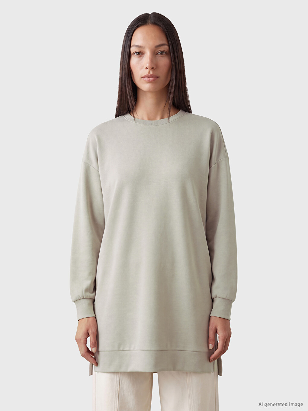 Gri Soft Touch Kadın Sweatshirt Tunik-1
