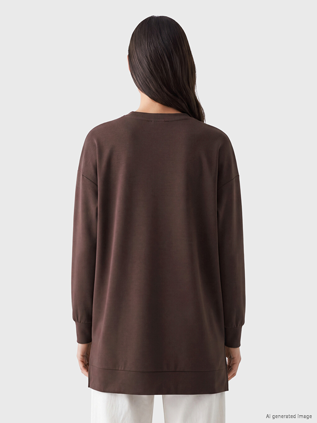 Kahverengi Soft Touch Kadın Sweatshirt Tunik-3