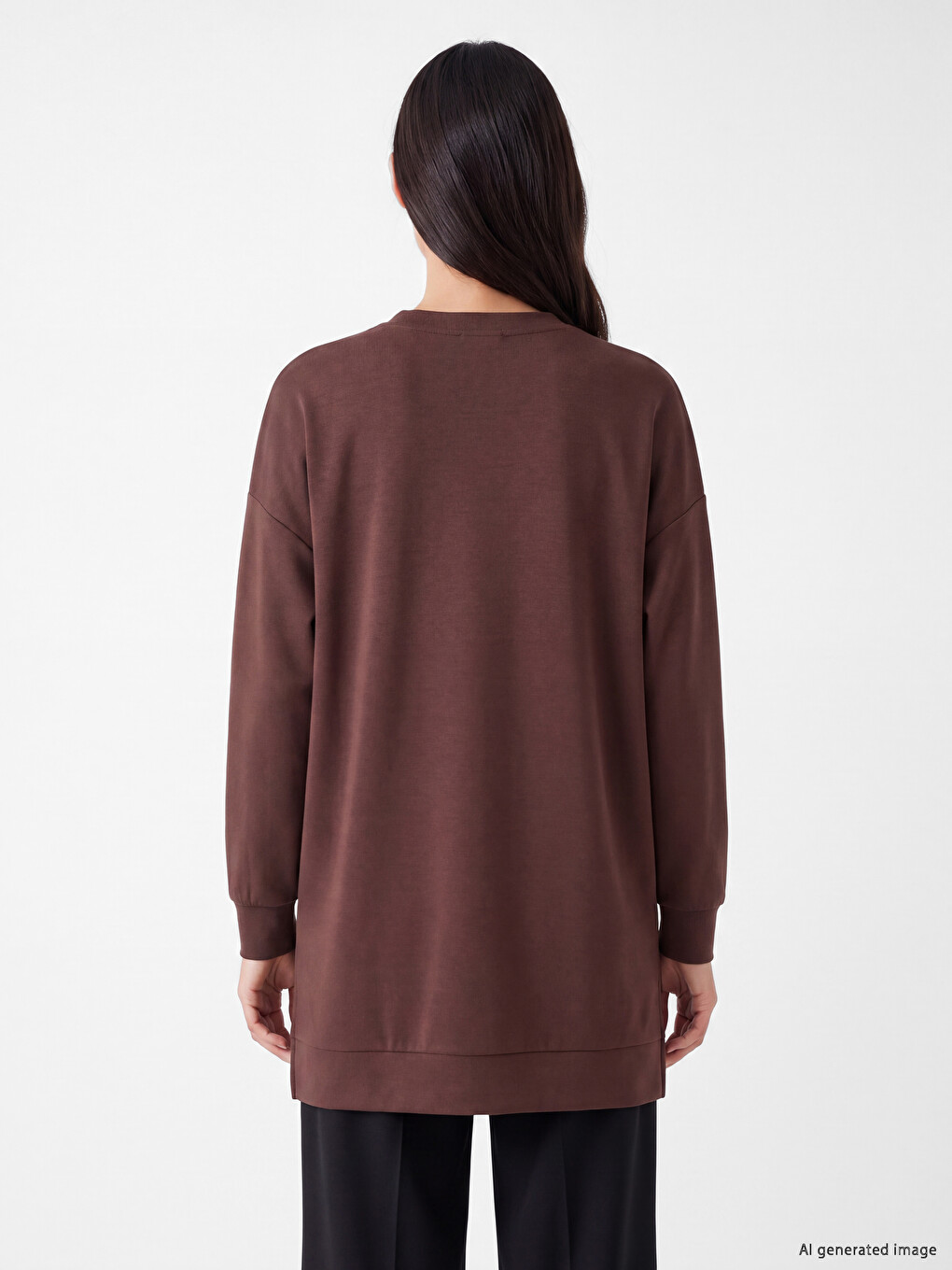 Kahverengi Soft Touch Kadın Sweatshirt Tunik-3