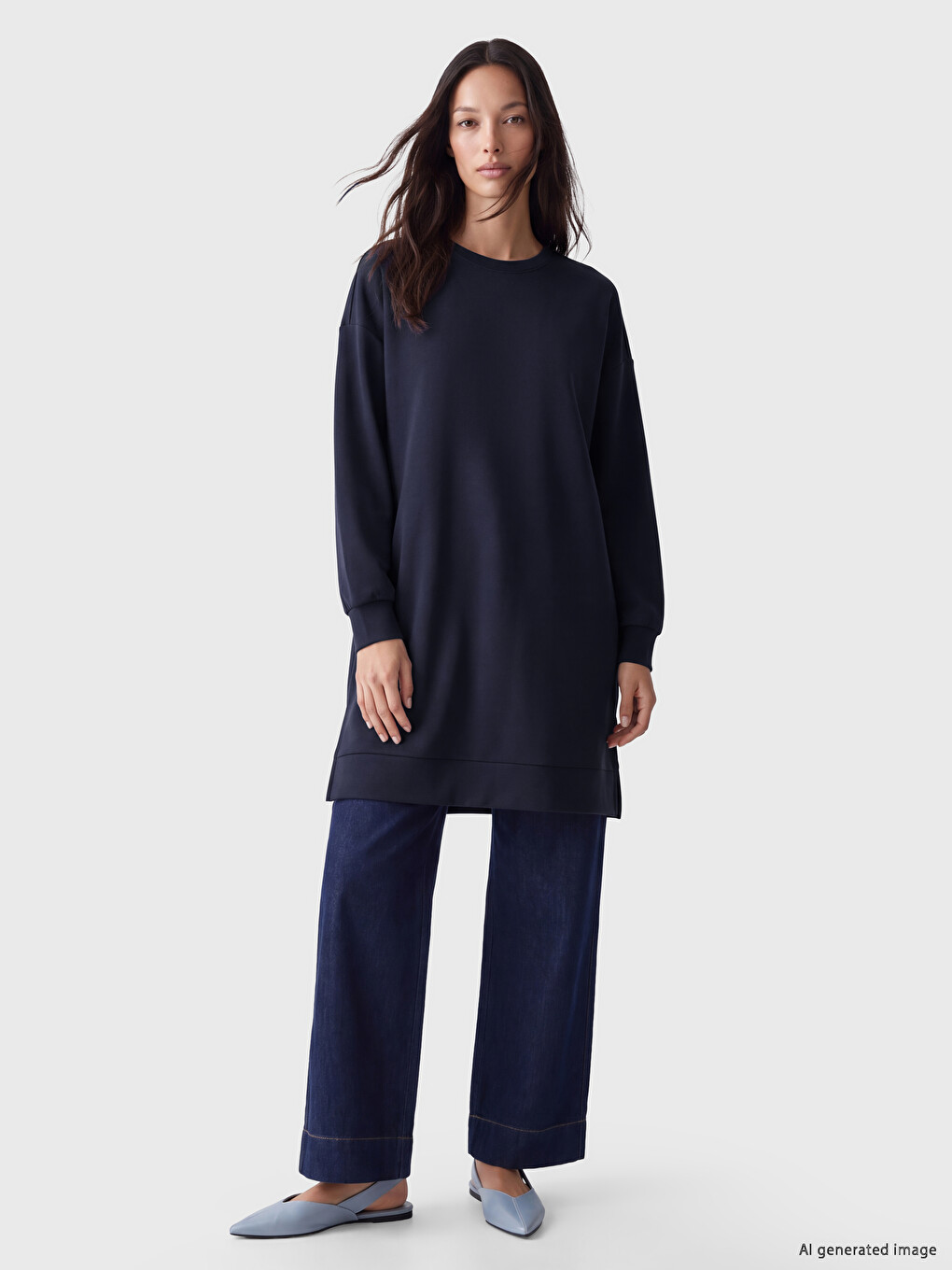 Lacivert Soft Touch Kadın Sweatshirt Tunik-1