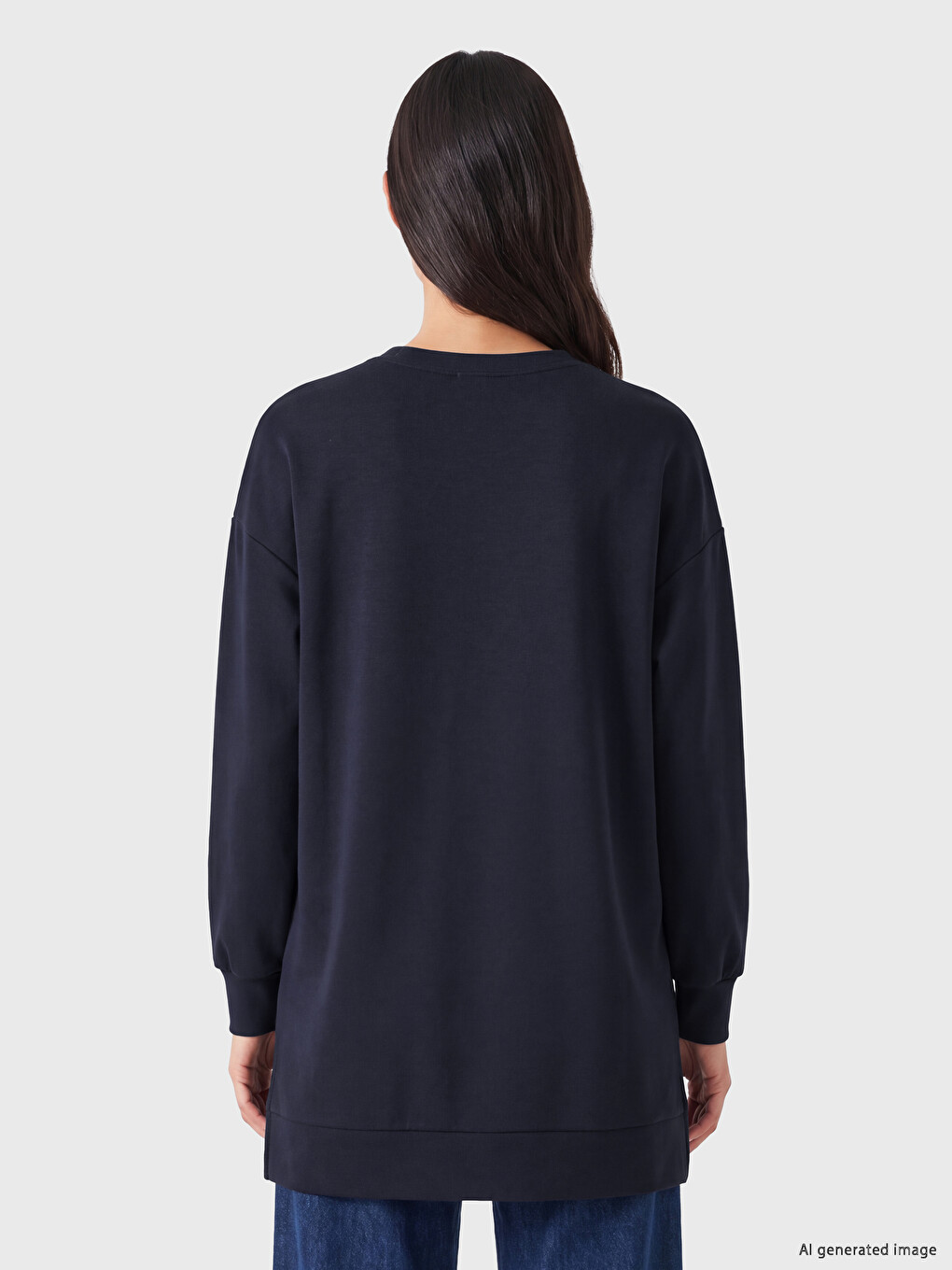 Lacivert Soft Touch Kadın Sweatshirt Tunik-3
