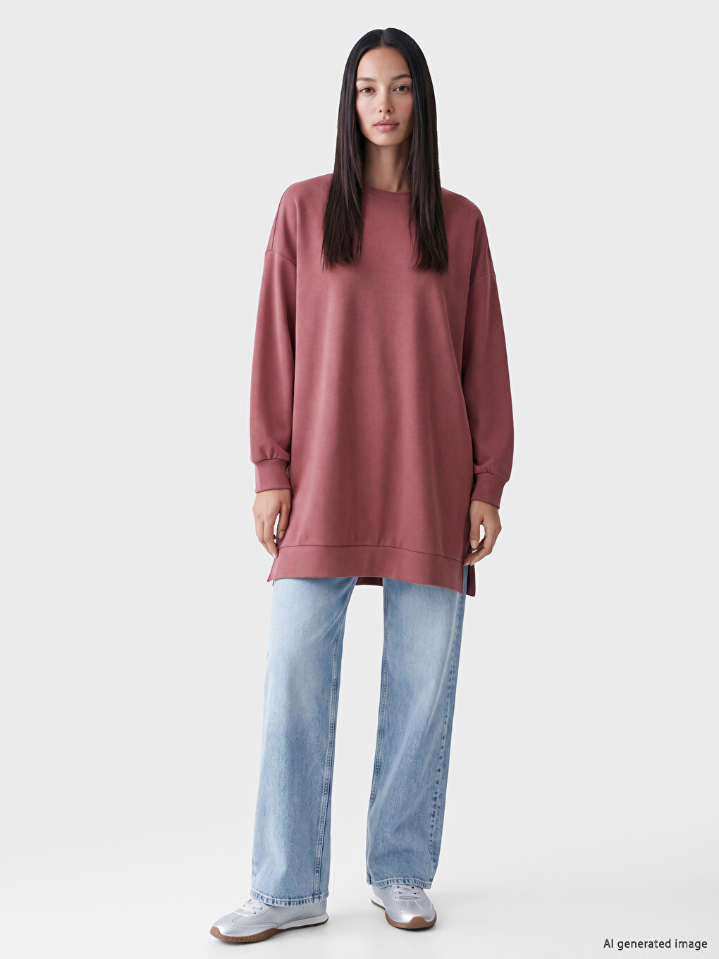 Pembe Soft Touch Kadın Sweatshirt Tunik-1