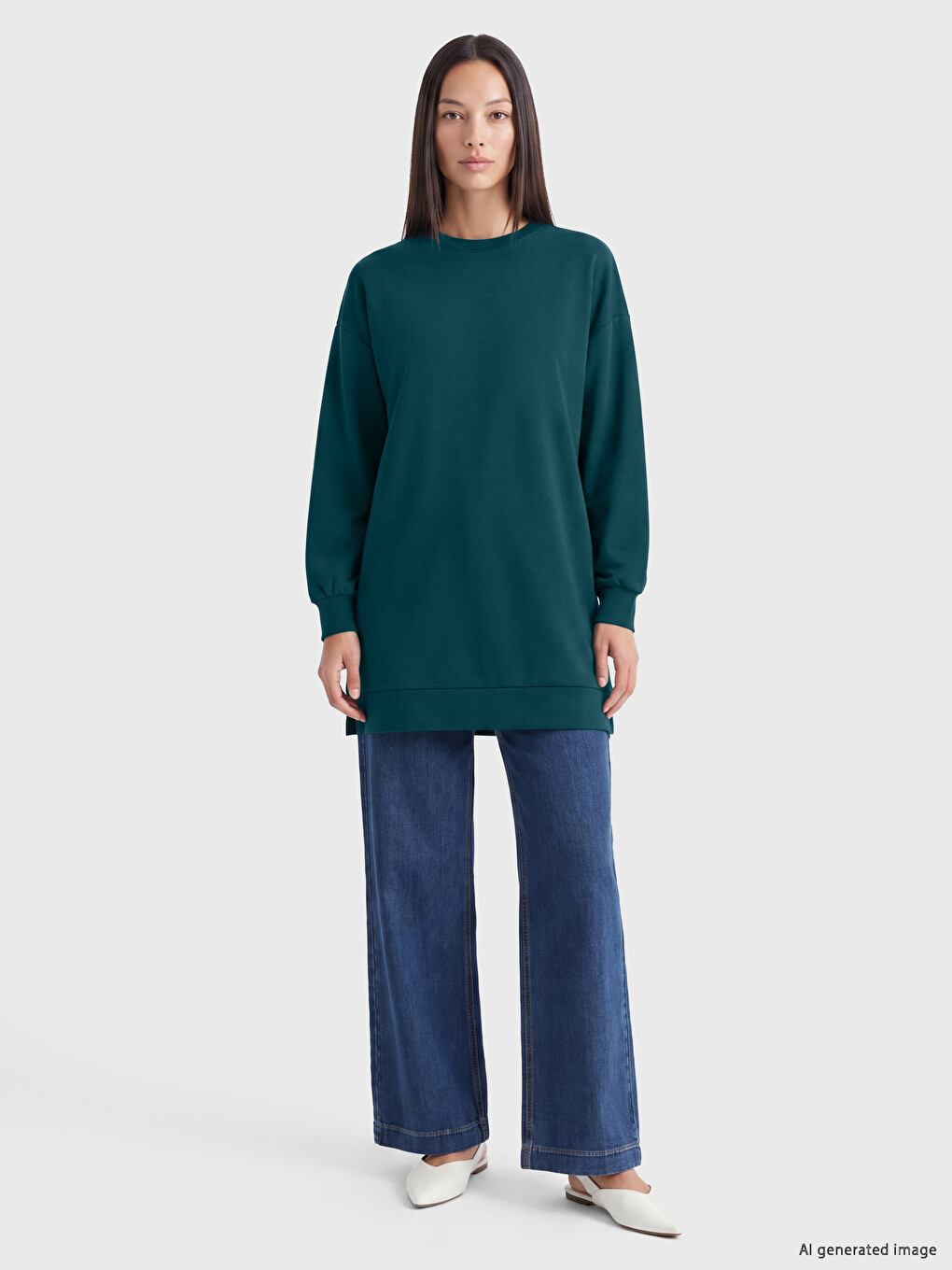 Petrol Soft Touch Kadın Sweatshirt Tunik-1