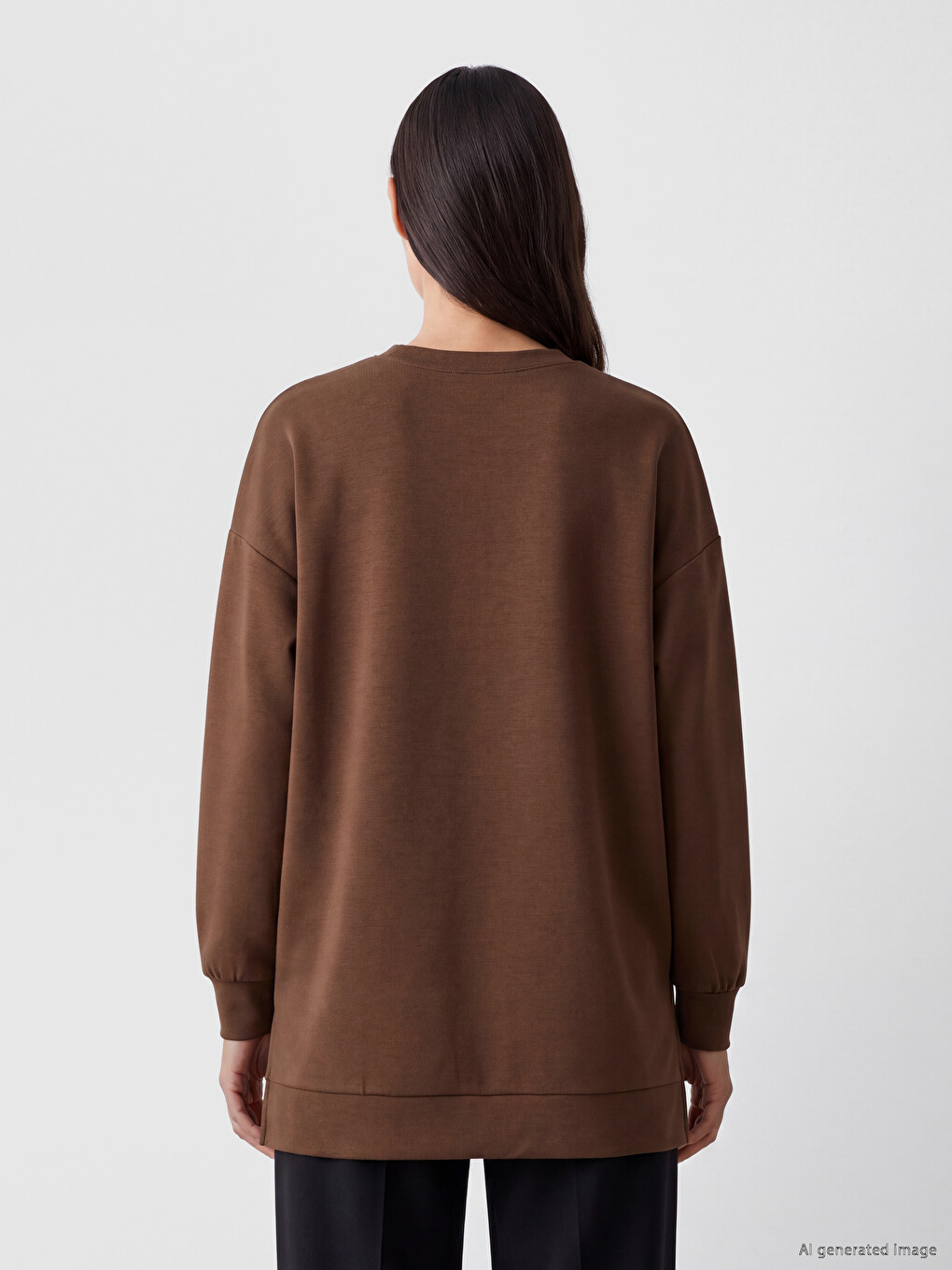 Kahverengi Soft Touch Kadın Sweatshirt Tunik-3