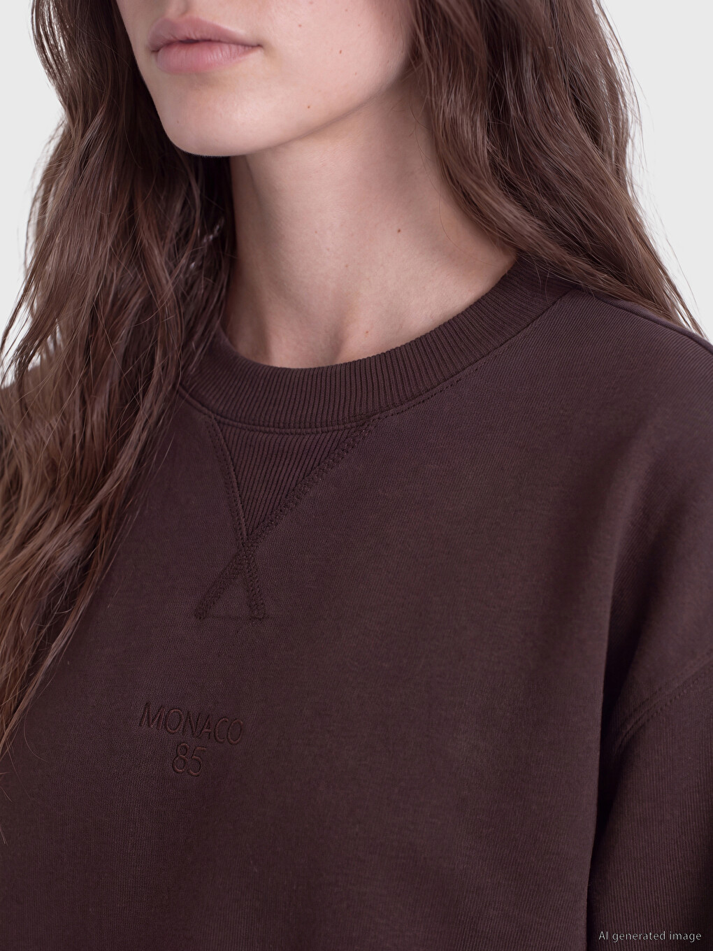 Kahverengi Bisiklet Yaka Nakışlı Sweatshirt Tunik-2