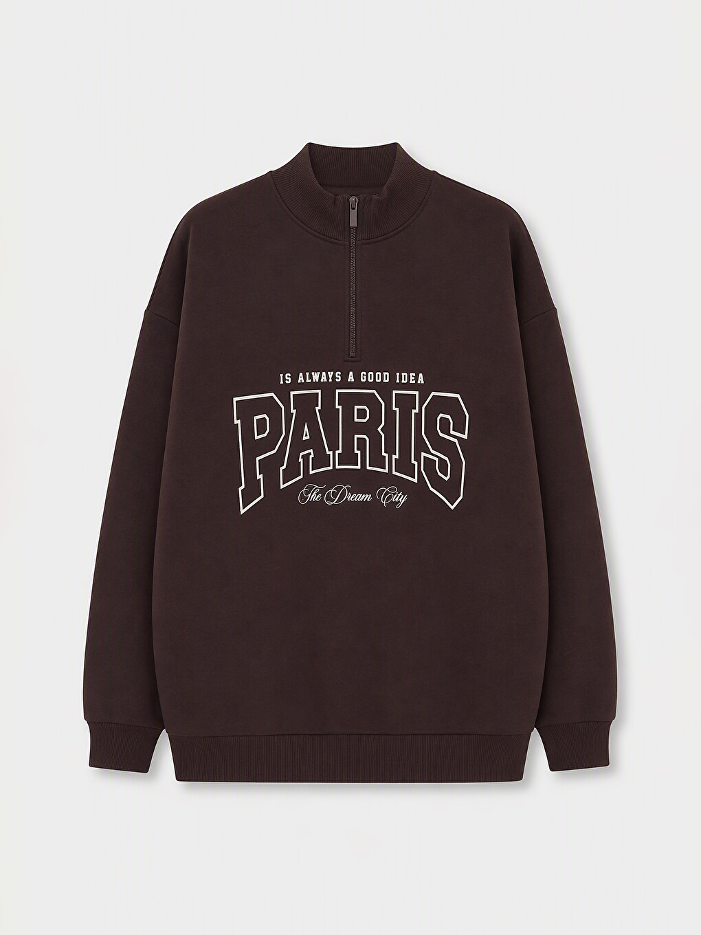 Kahverengi Nakışlı Kadın Kalın Sweatshirt Tunik